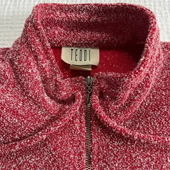TEDDI Vintage Pullover Sweater Mock Neck Womens Medium 3/4 Zip Long Sleeve - Picture 2 of 9